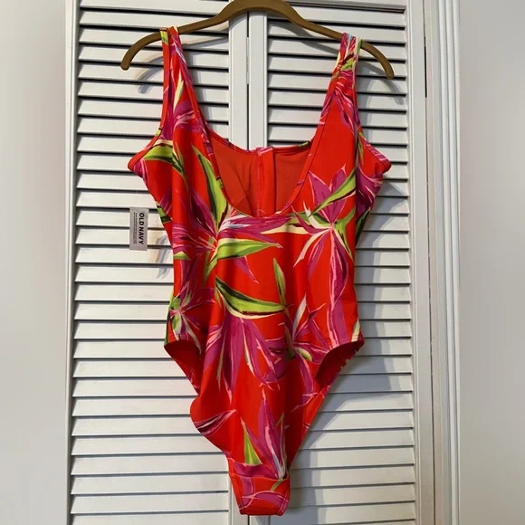 🌴Orange Floral Zip-Front Swimsuit🌴 - Picture 2 of 2